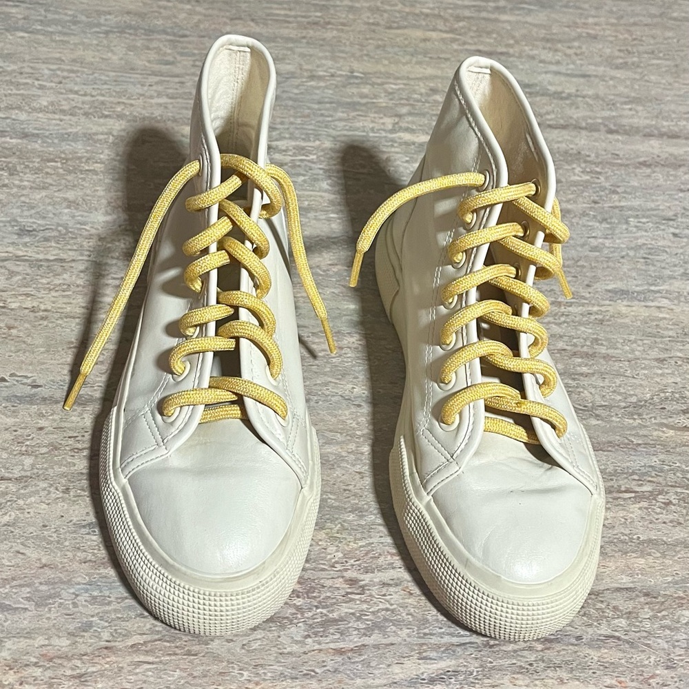 Ayesha Curry JF Beige High-Top Sneakers with Yellow Laces